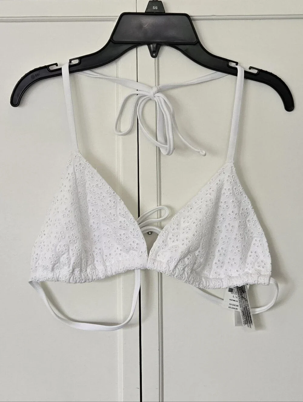 NWT FRANKIES Bikinis By PINK White Eyelet Triangle Bikini Top
